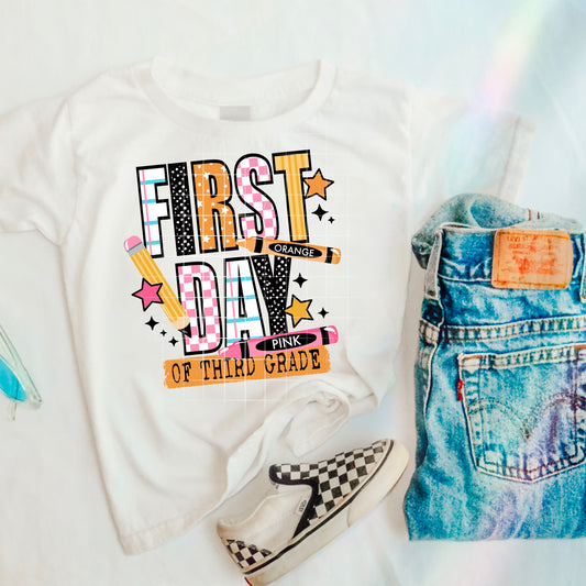 First Day of 3rd GRADE Pink checkered tee -YOUTH