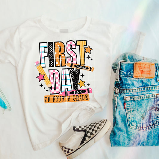 First Day of 4th GRADE Pink checkered tee -YOUTH