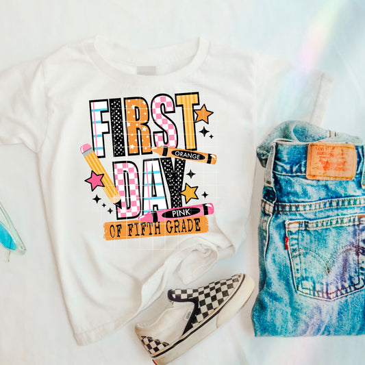 First Day of 5th GRADE Pink checkered tee -YOUTH