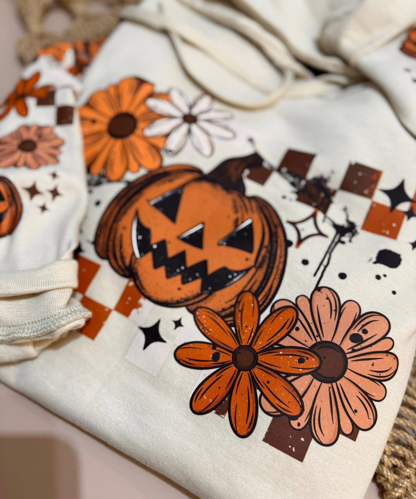 Fall Jack-o-lantern sweatsirt w/ sleeve designs