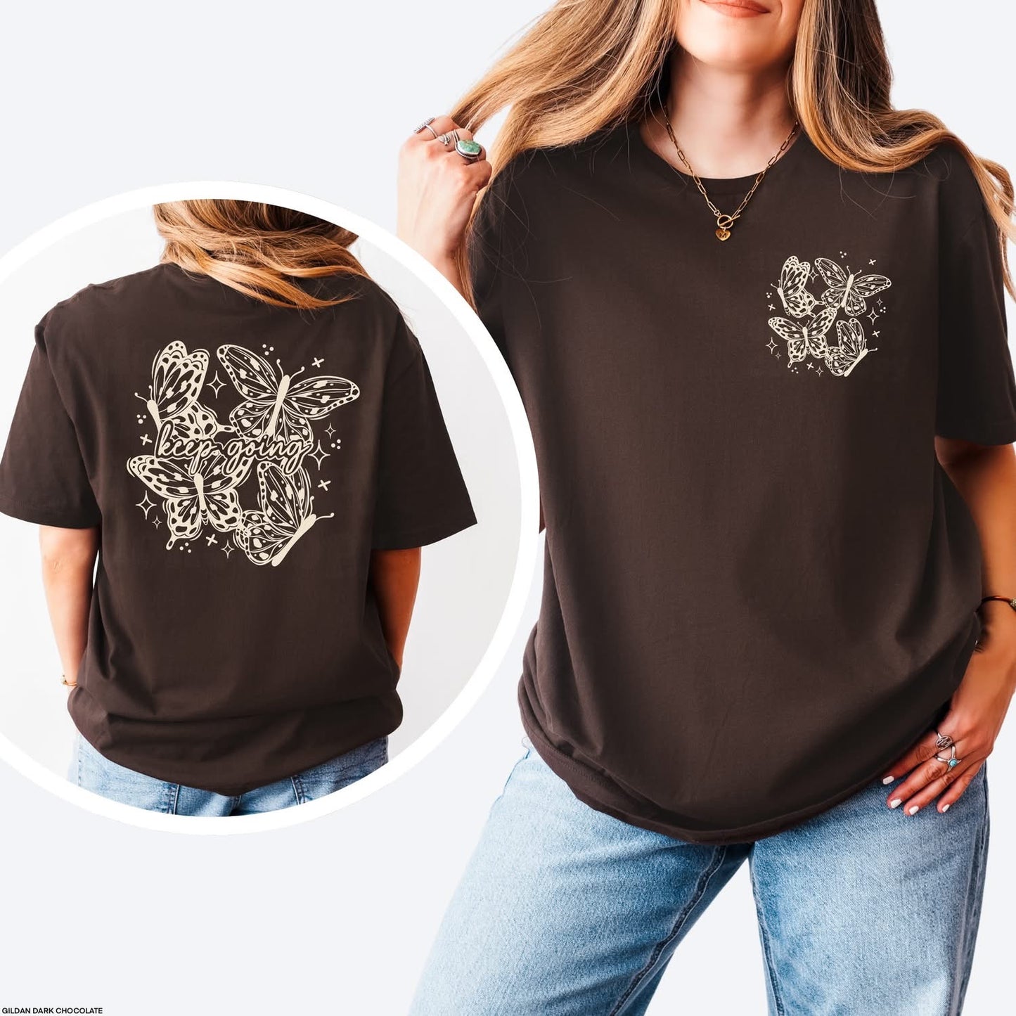 Keep Going Butterflies with pocket tee