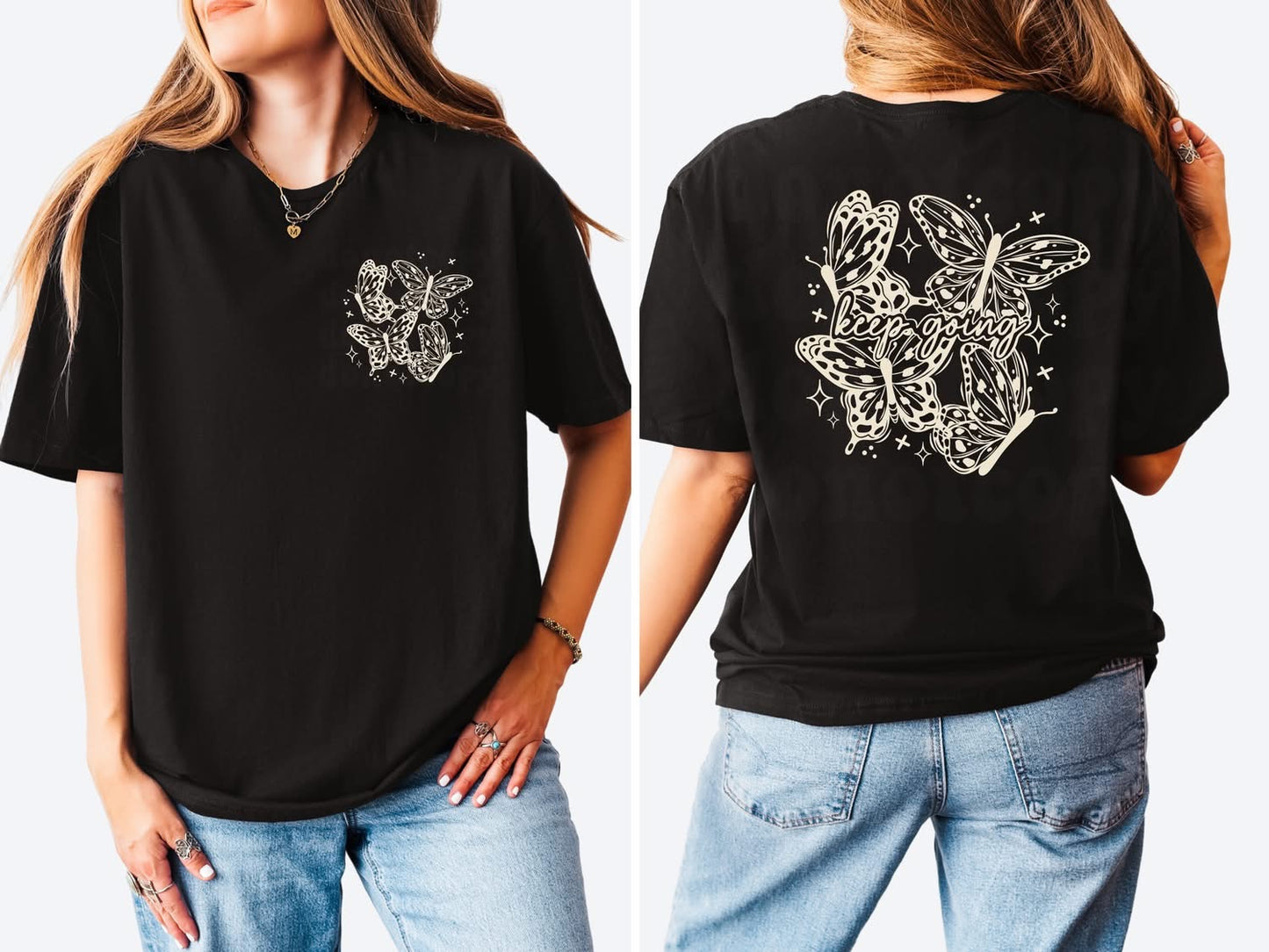Keep Going Butterflies with pocket tee