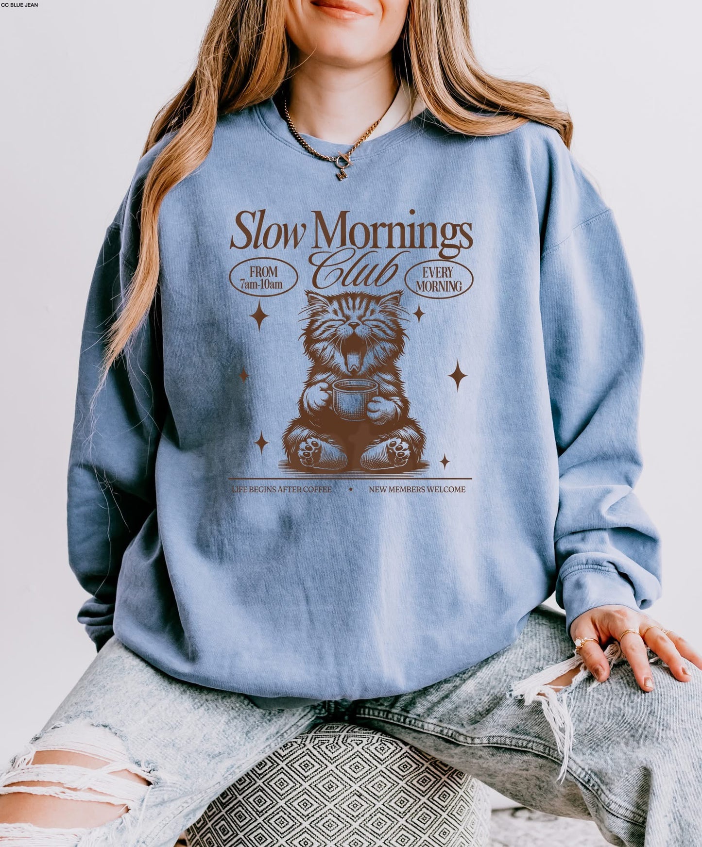 Slow Mornings Club Kitty tee