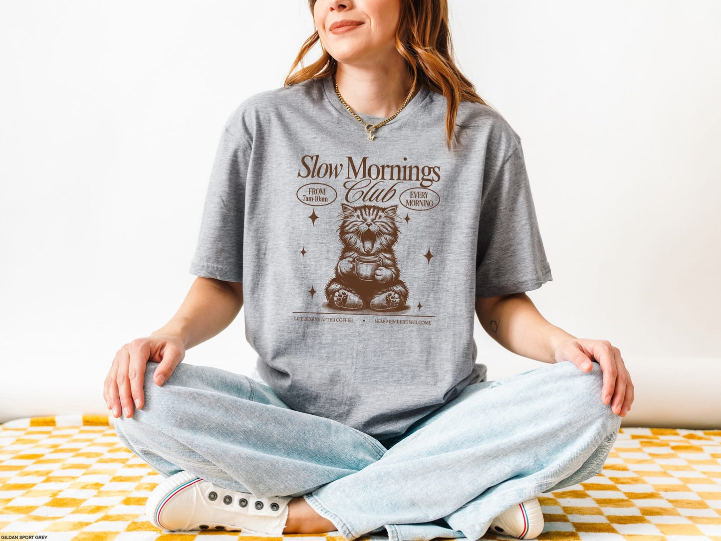 Slow Mornings Club Kitty tee