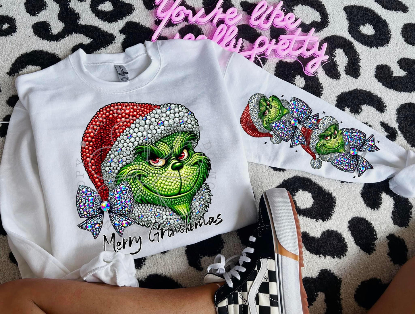 Faux Rhinestone Green man with sleeve sweatshirt
