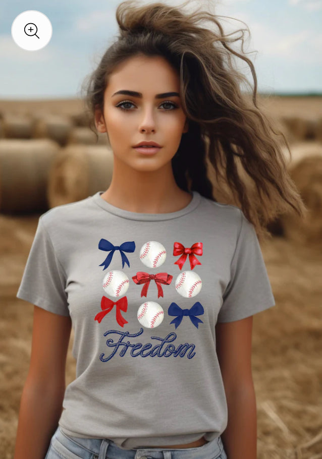 FREEDOM baseball & bow coquette tee