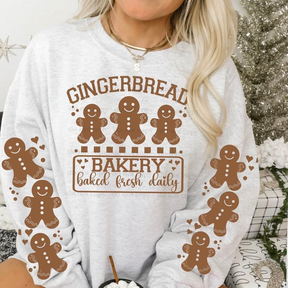 Gingerbread Bakery sweatshirt with sleeve designs