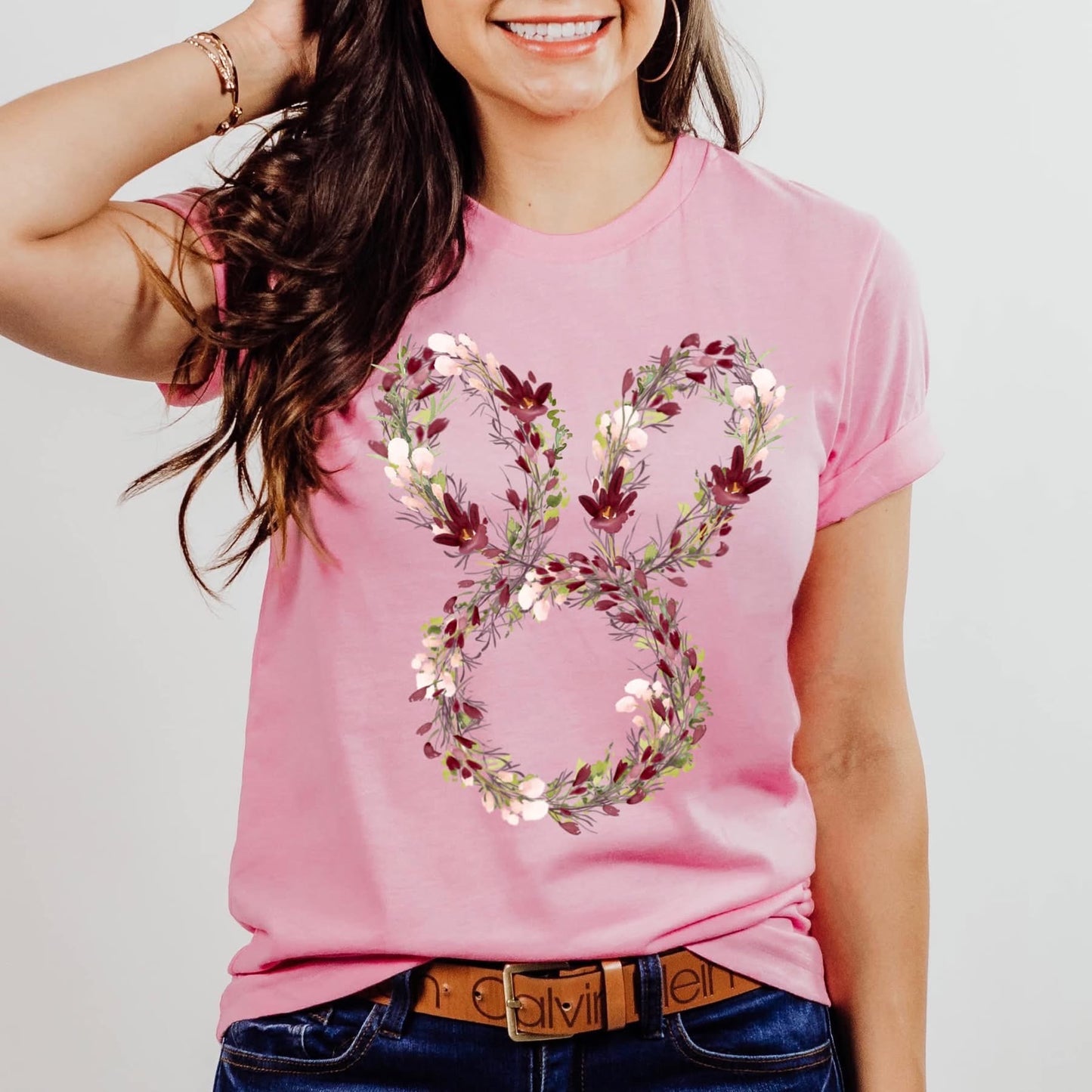 Floral bunny outline tee