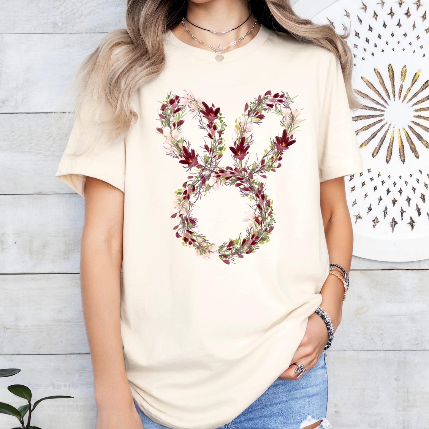 Floral bunny outline tee