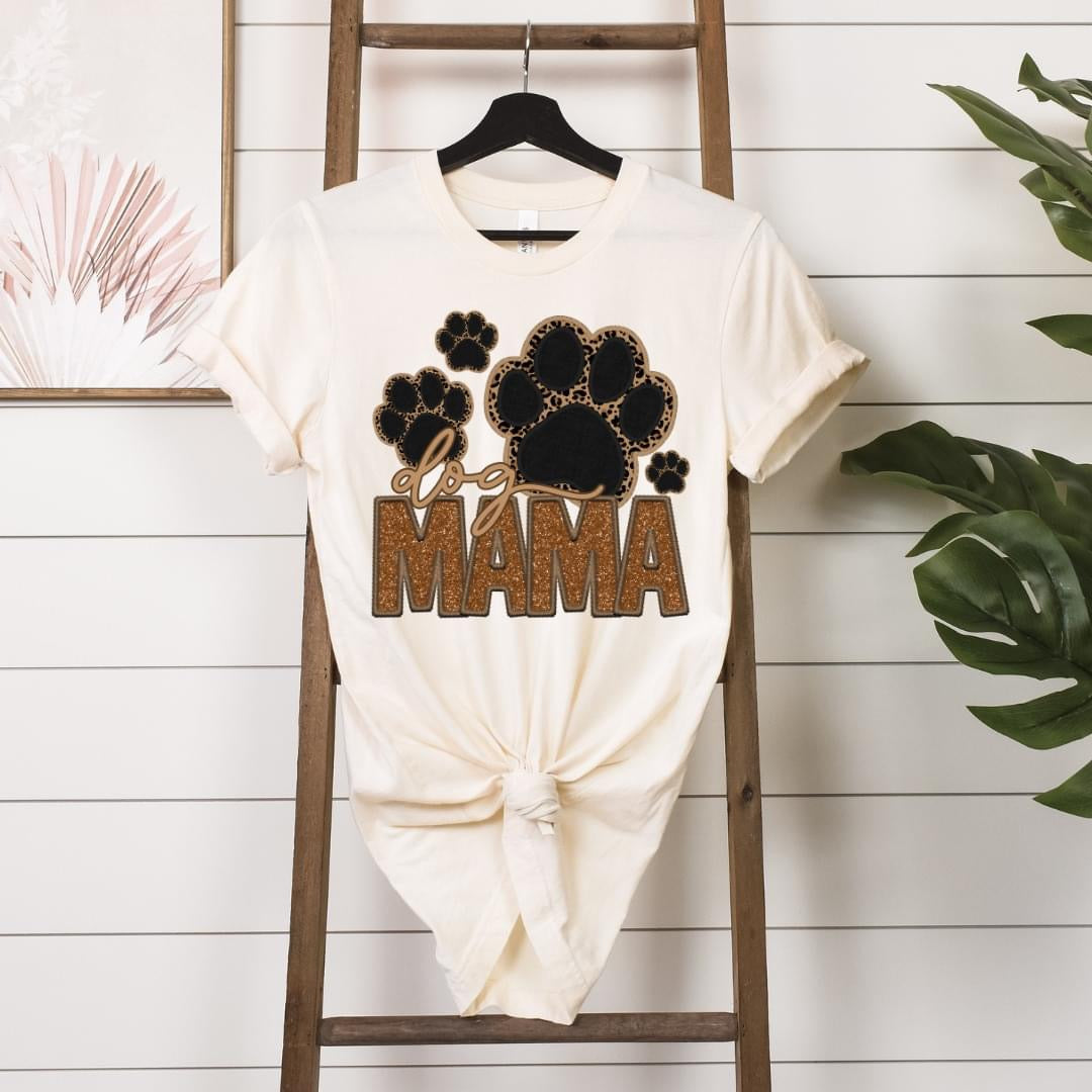 Dog Mama Faux embroidery & Glitter t-shirt