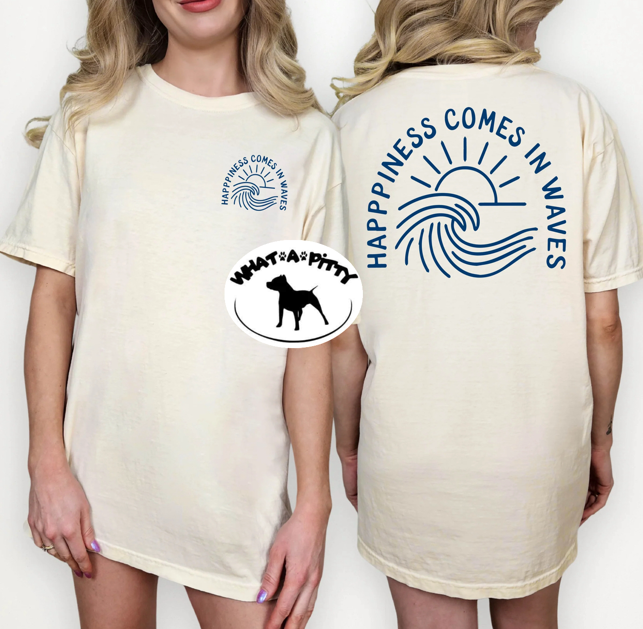 Happiness comes in Waves tee (blue ink)