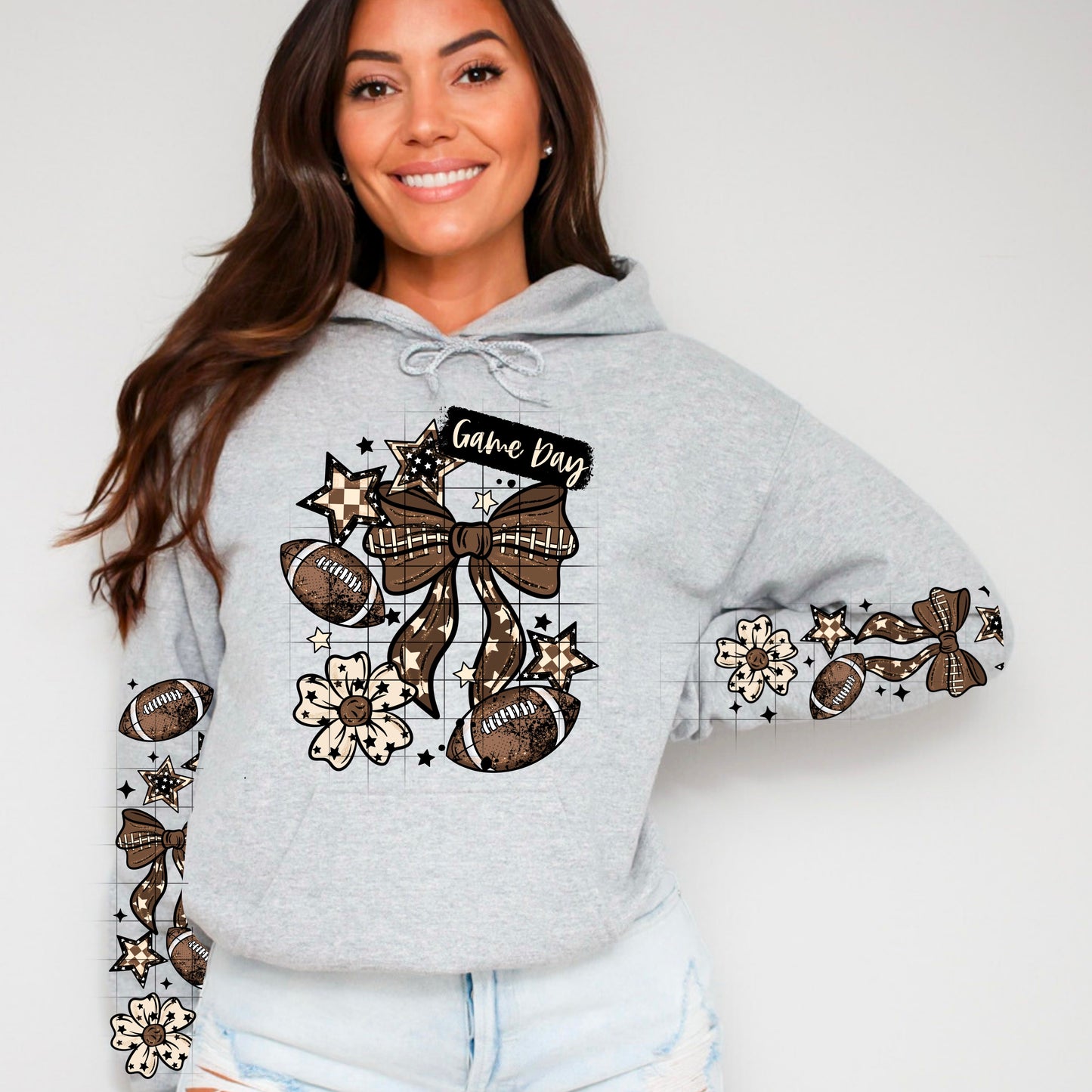 Game Day Football Bow sweatshirt with sleeve design