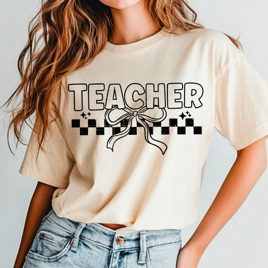 Teacher with bow tee (black ink)
