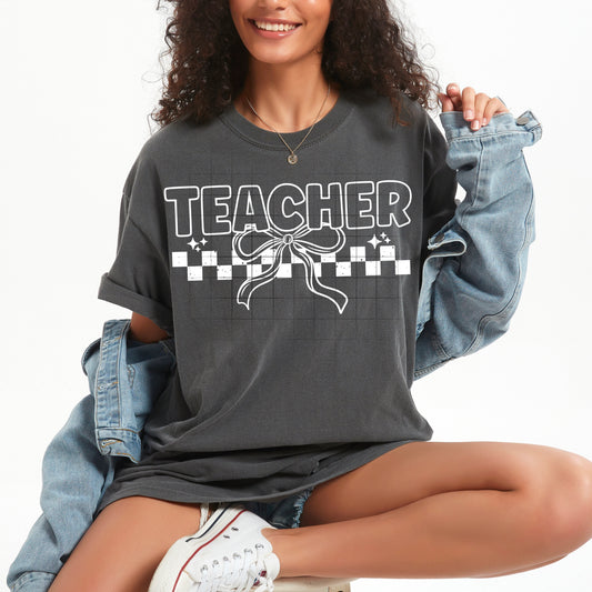 Teacher with bow tee (white Ink)