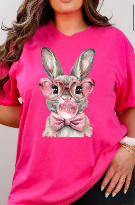 Bubble Bunny with Heart Glasses tee