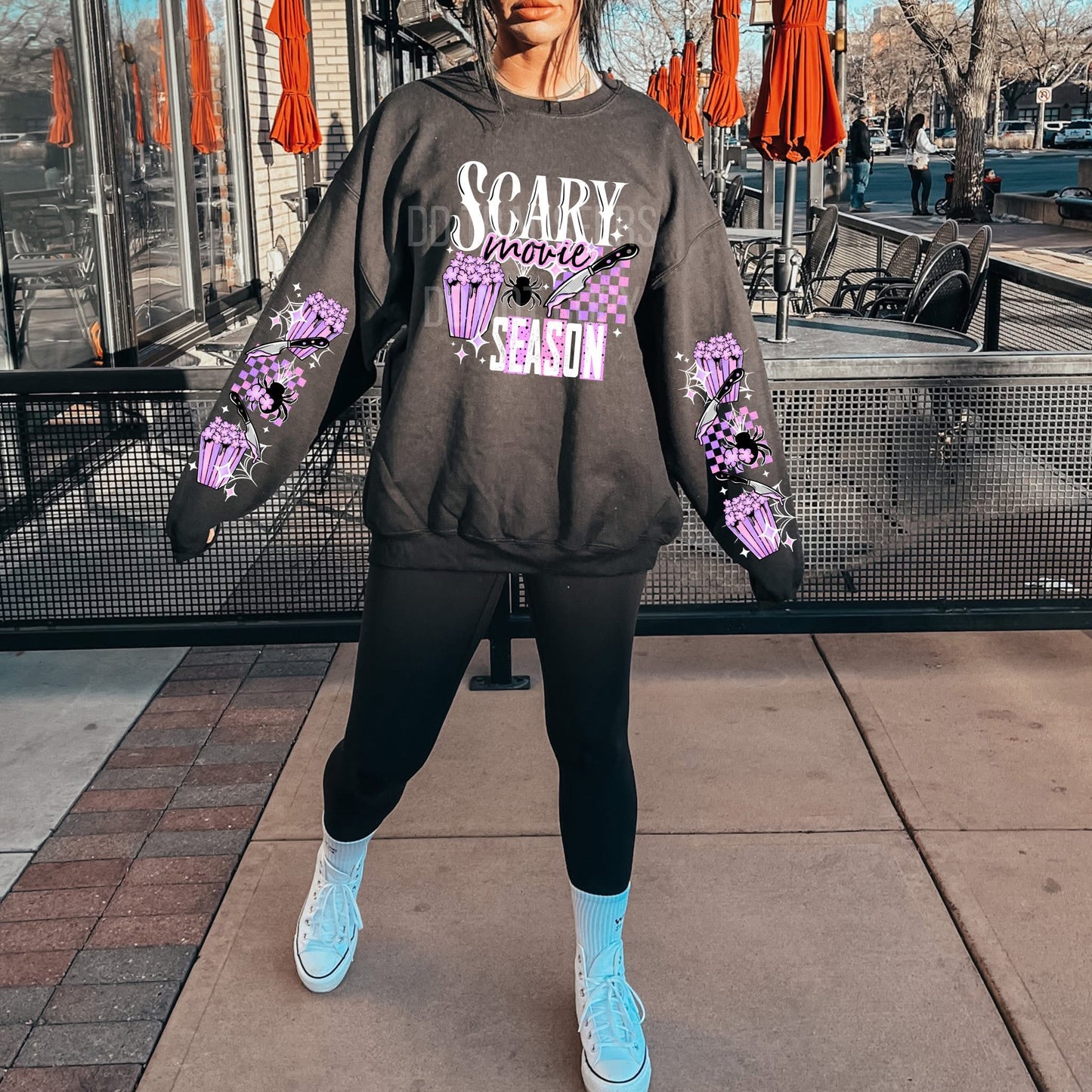 Scary Movie Season sweatsirt w/ sleeve designs