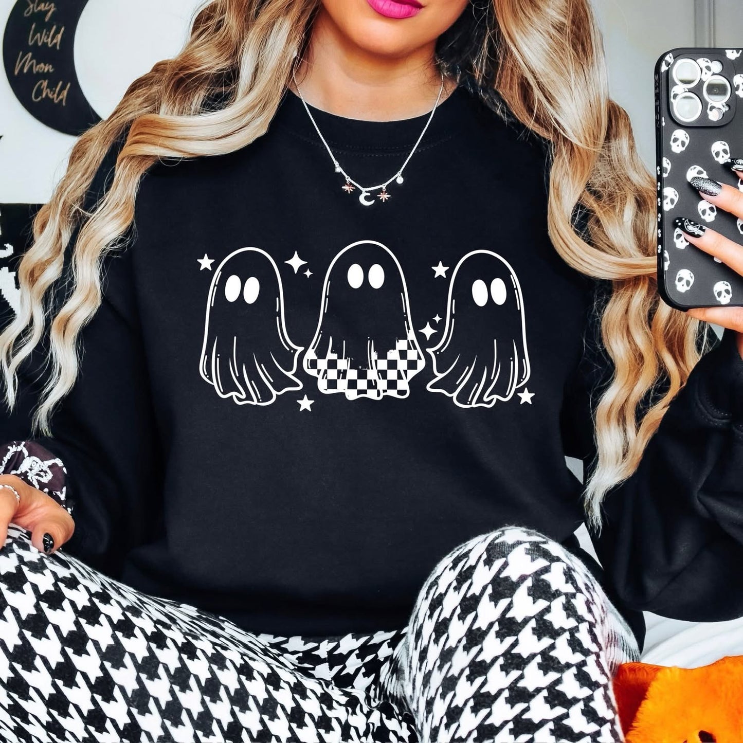 Ghost Trio white ink tee