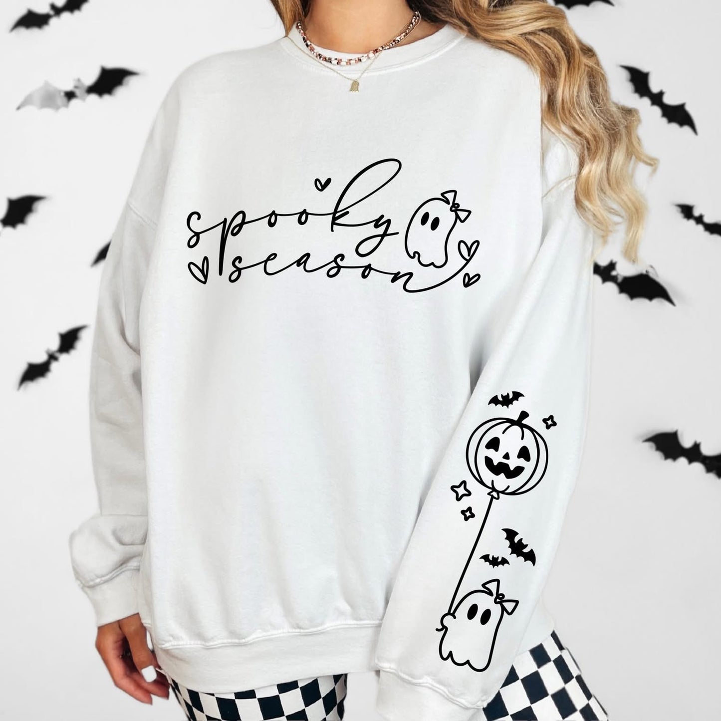 Spooky Season Ghost with sleeve design sweatshirt