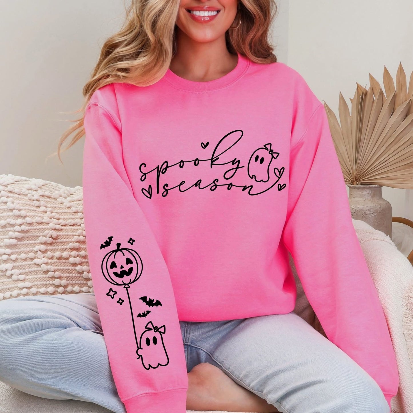 Spooky Season Ghost with sleeve design sweatshirt