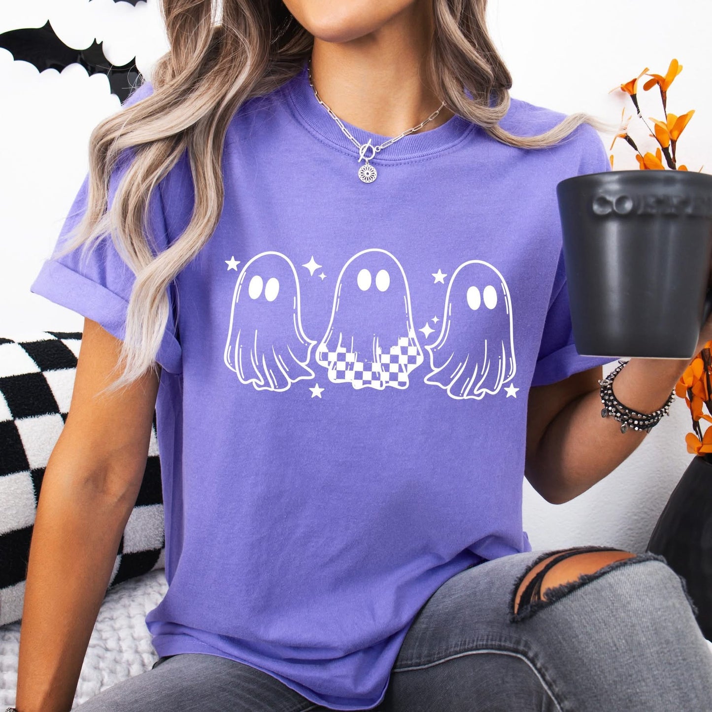 Ghost Trio white ink tee