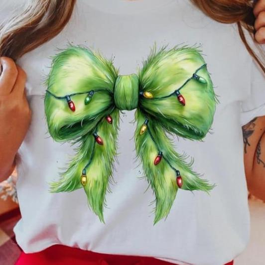 Fuzzy Green Bow with lights tee