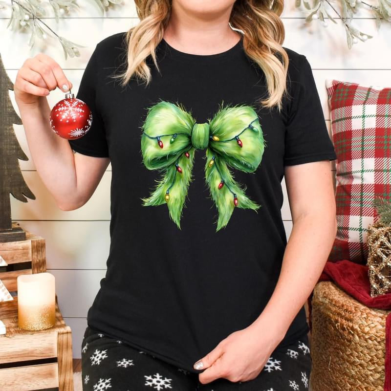Fuzzy Green Bow with lights tee