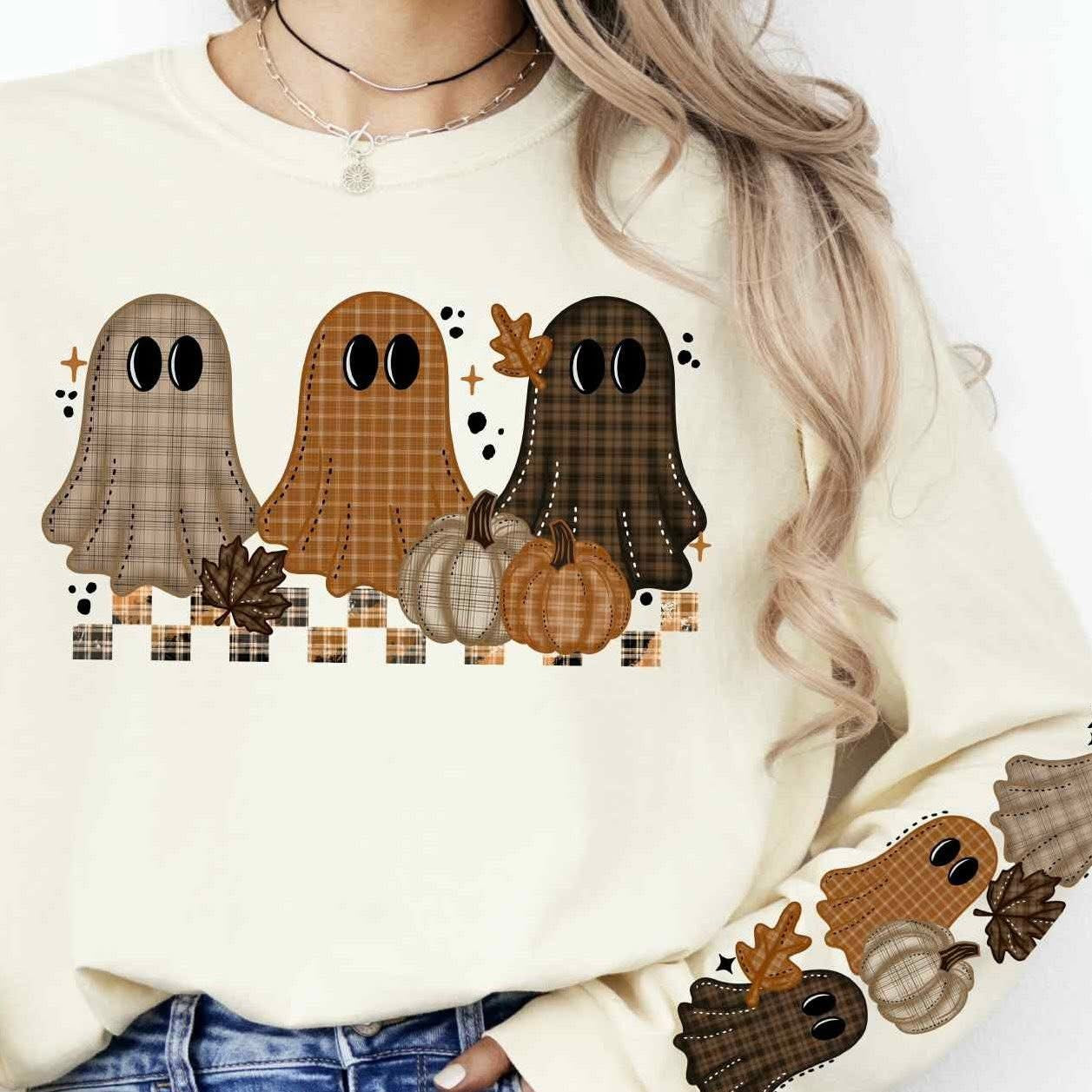 Plaid Fall Ghost Trio sweatsirt w/ sleeve design