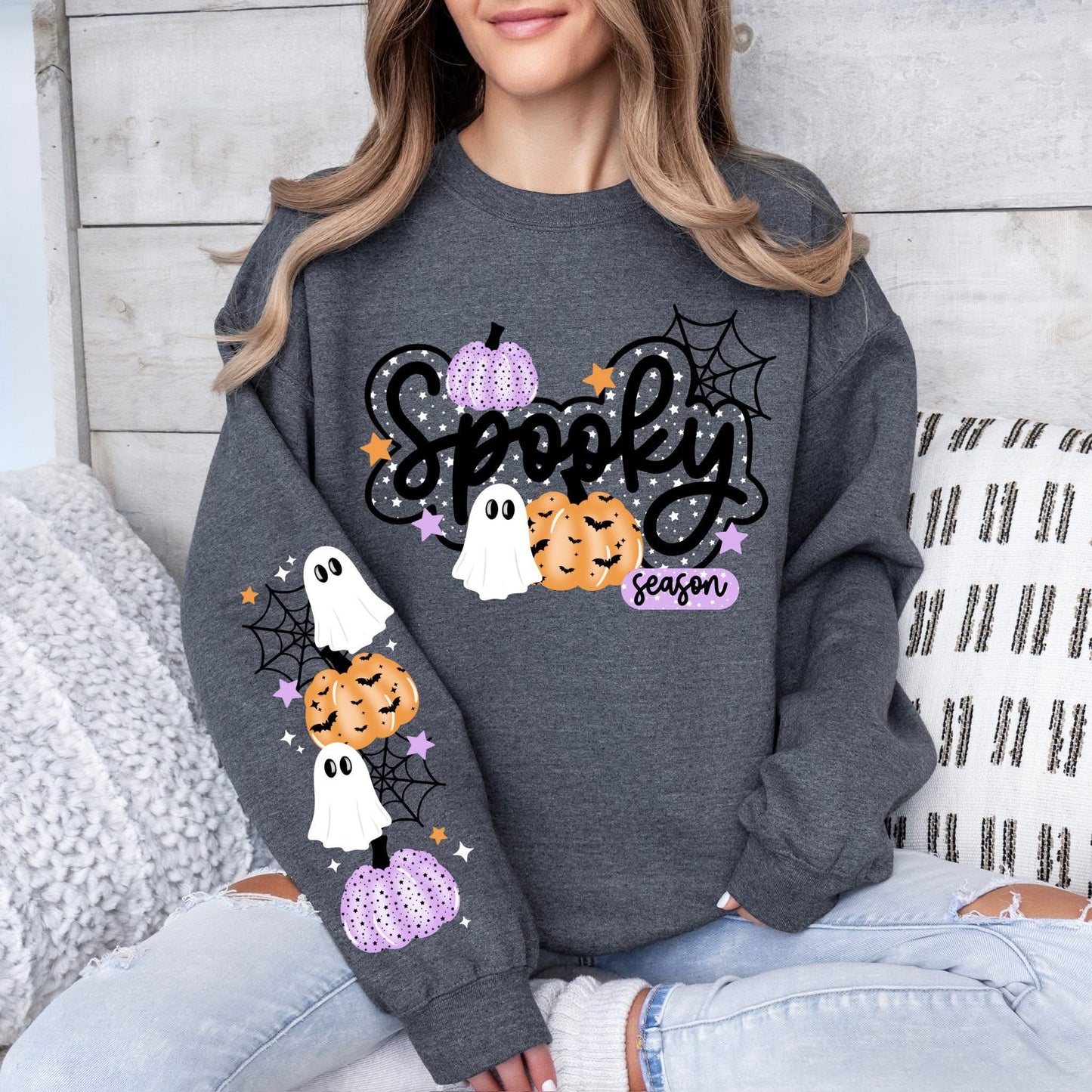 Large SPOOKY Season design with sleeve design sweatshirt