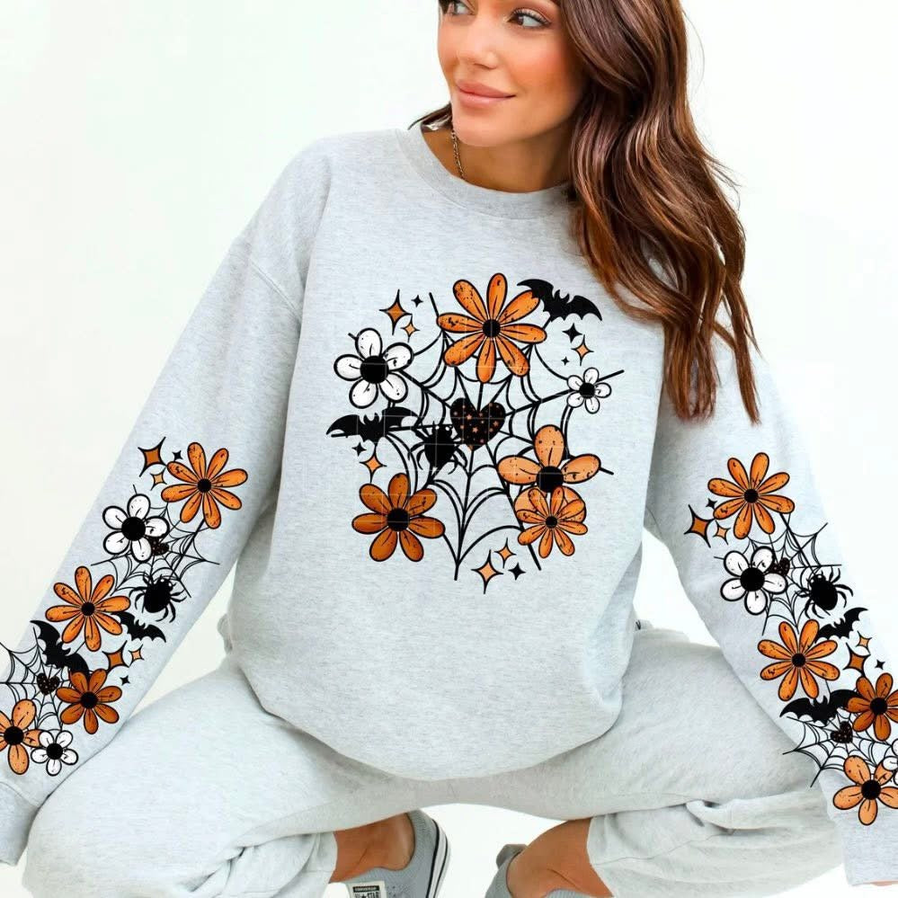 Floral Web sweatsirt w/ sleeve designs