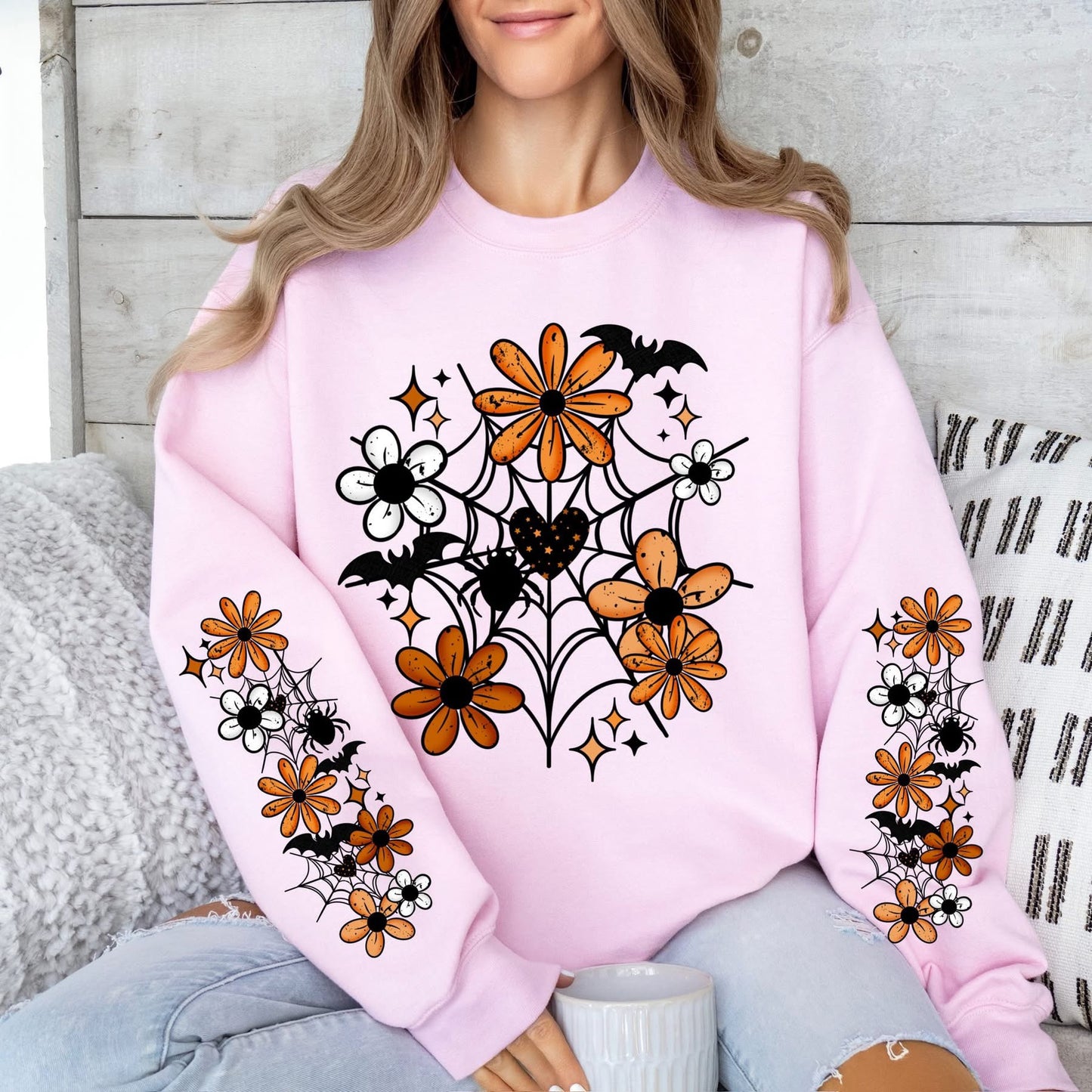 Floral Web sweatsirt w/ sleeve designs