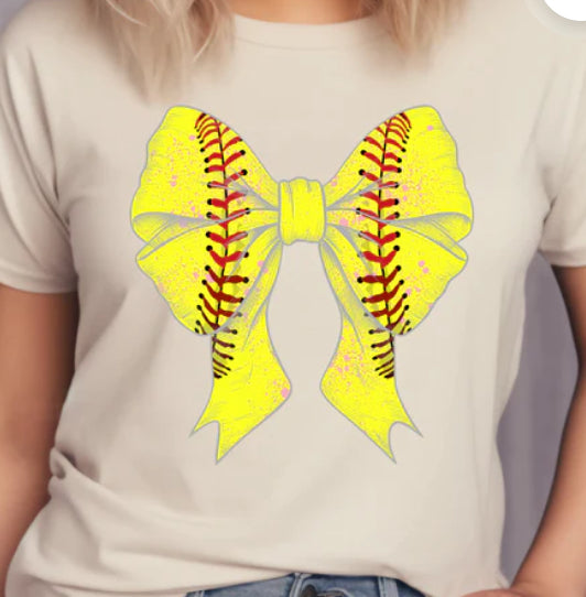 Large Softball Bow with pink flecks t-shirt