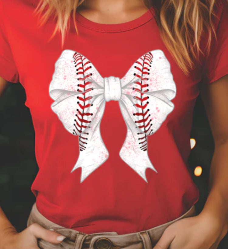 Large Baseball Bow with pink flecks t-shirt