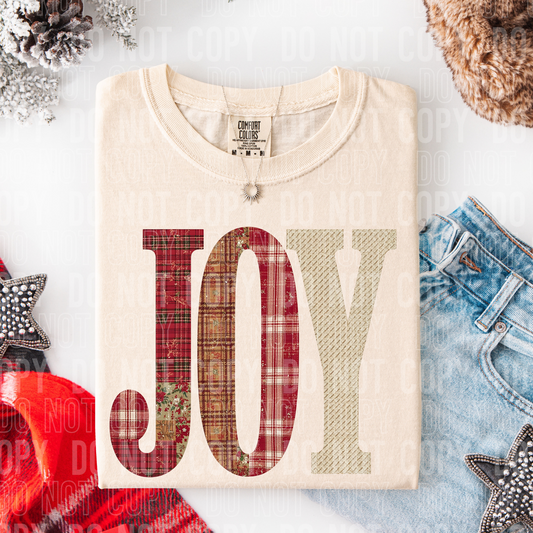 Joy faux quilt look tee