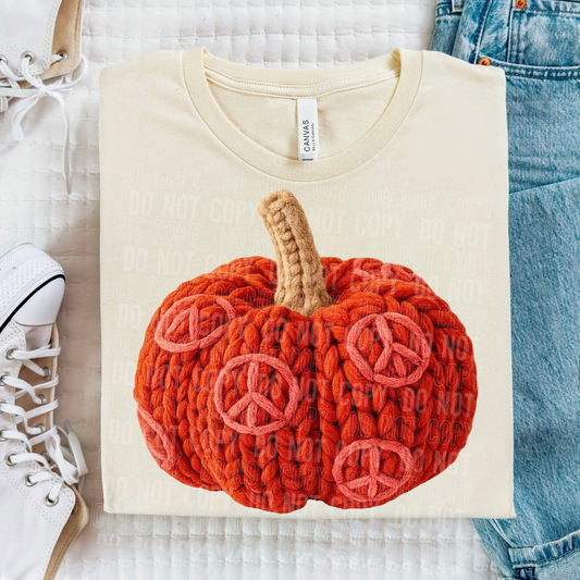 Peace sign Pumpkin faux yarn tee