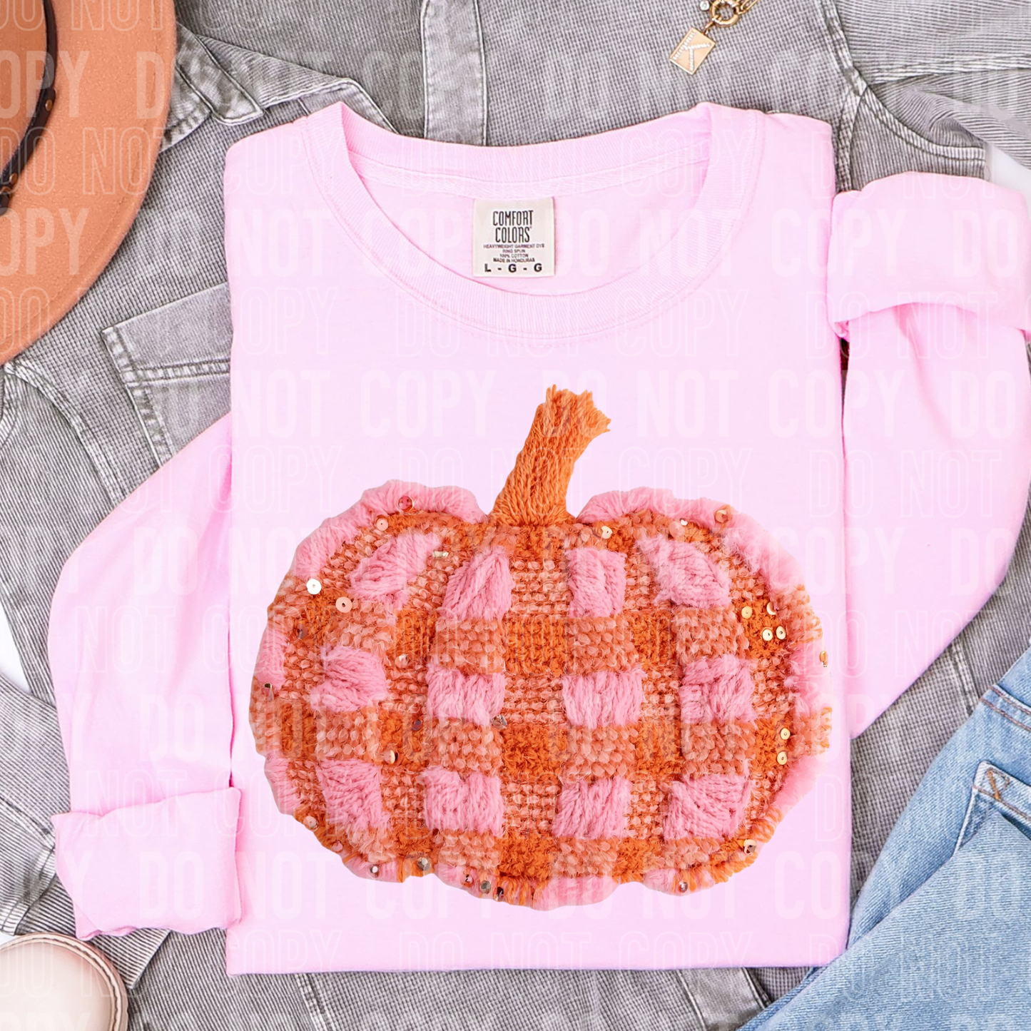 Plaid pink Pumpkin faux yarn tee