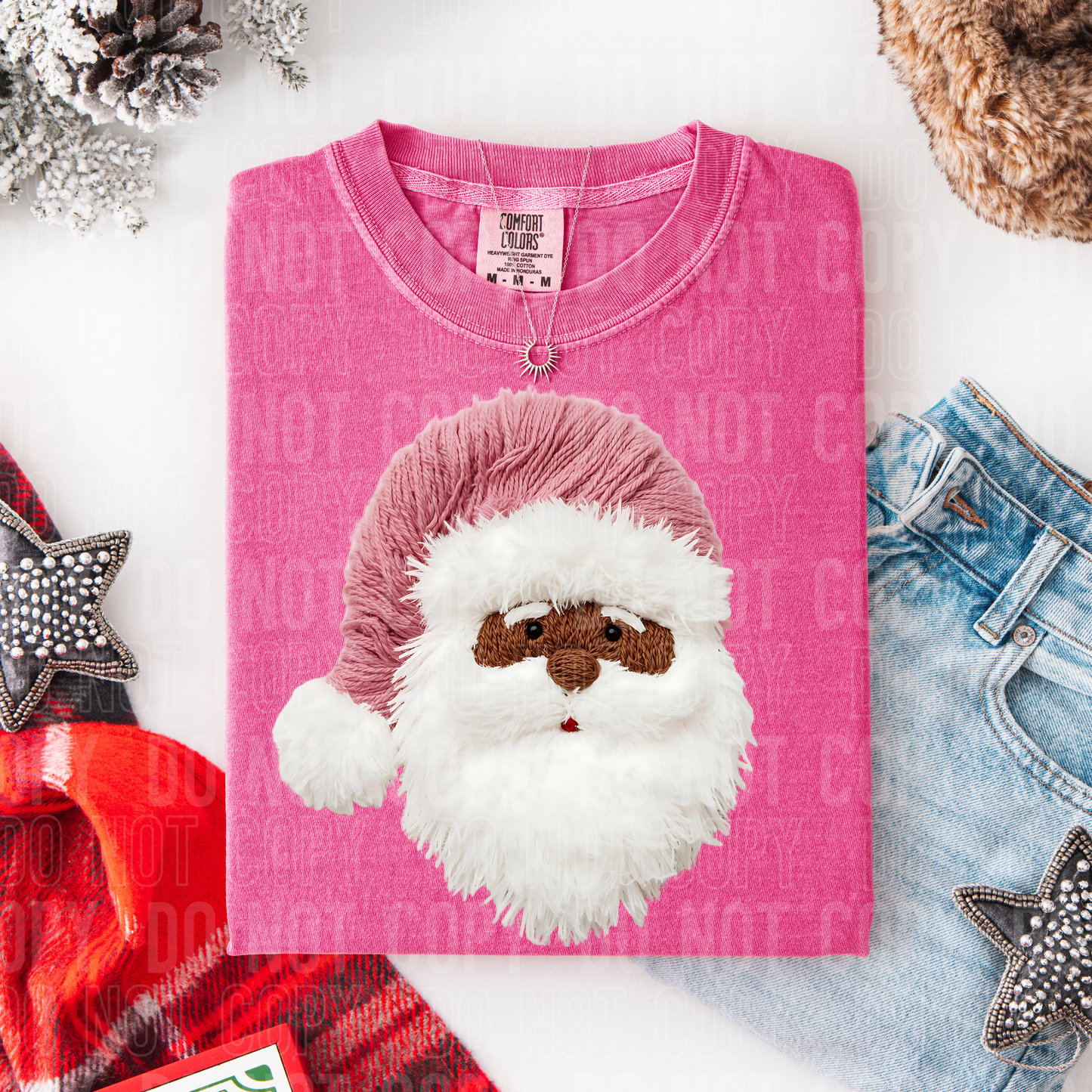 Pink Santa 1 faux yarn tee
