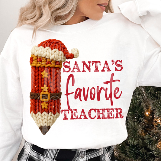 Santa's Favorite Teacher faux yarn tee