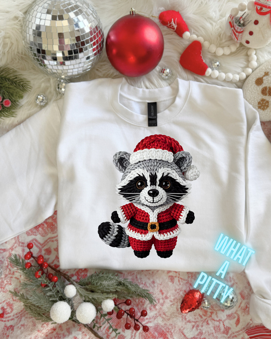 Santa Raccoon faux yarn design sweatshirt