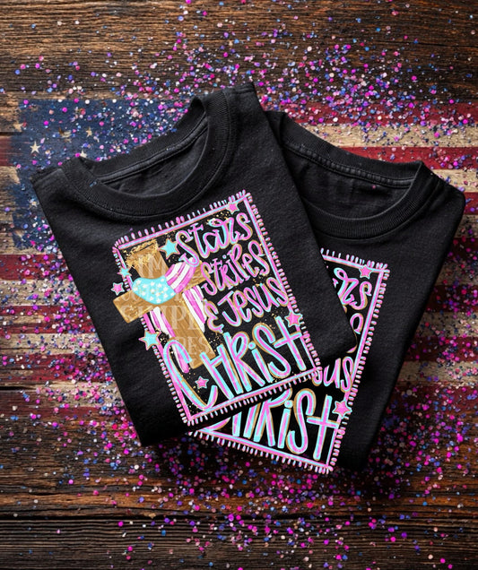 Stars Stripes & Jesus Christ tee (Purple)