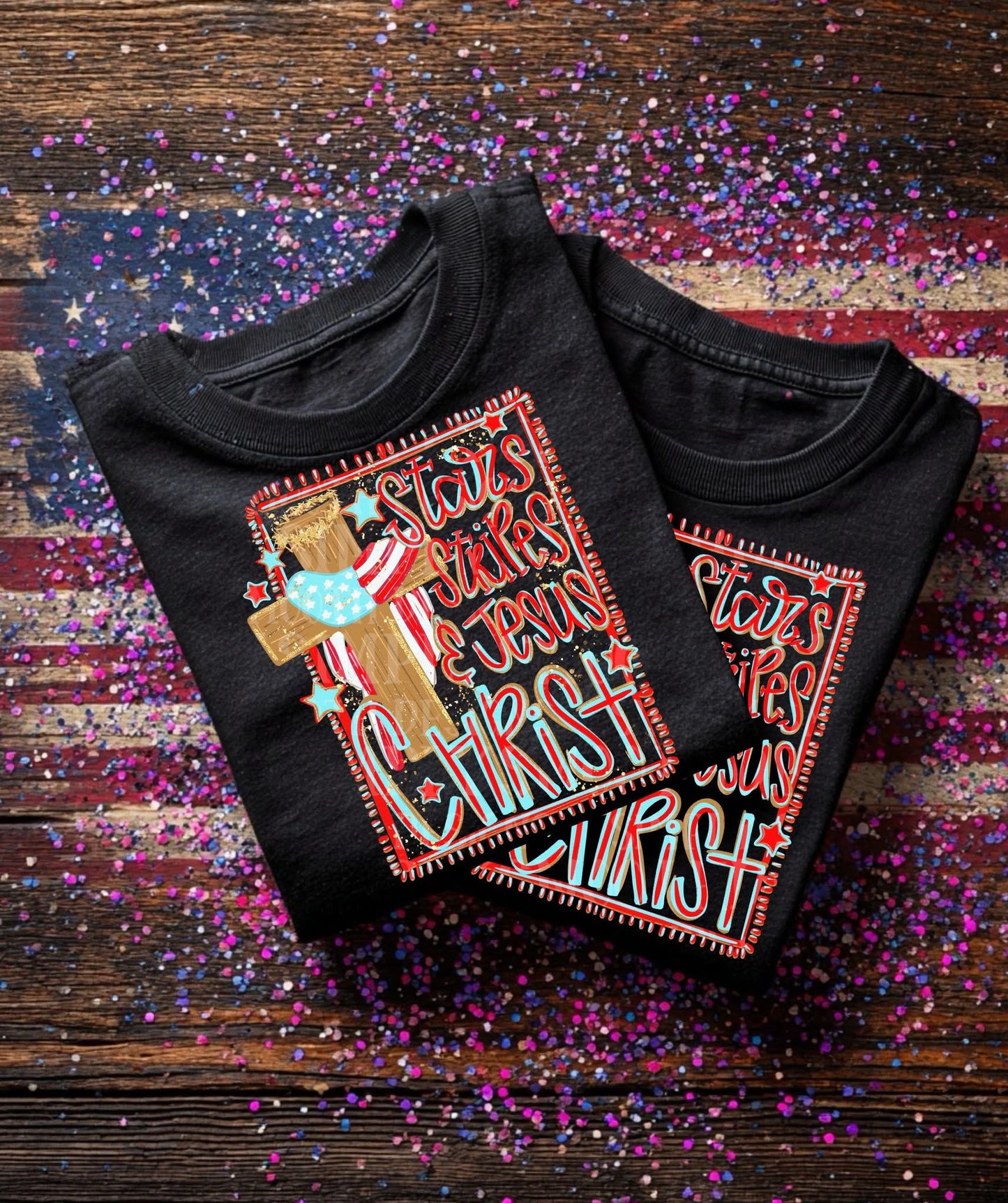 Stars Stripes & Jesus Christ tee (Red)