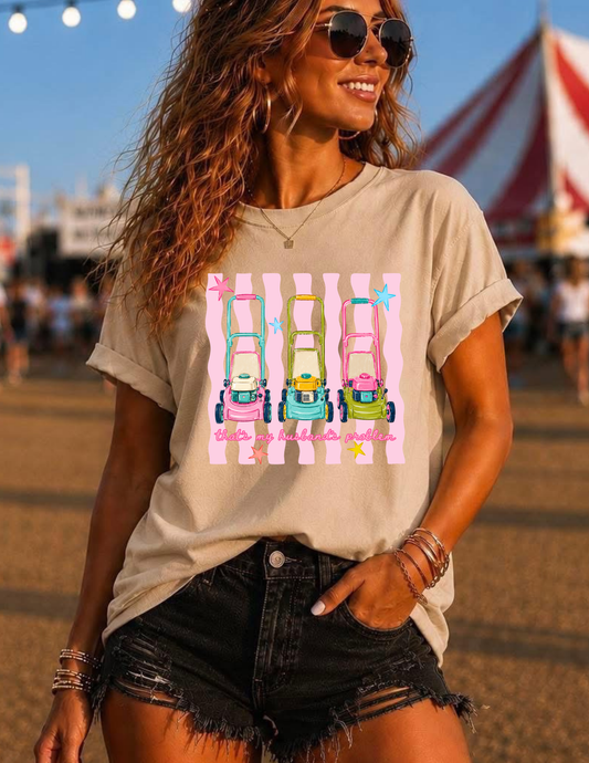 That Sounds Like My Husbands Problem Lawnmower tee (Pink Stripes)