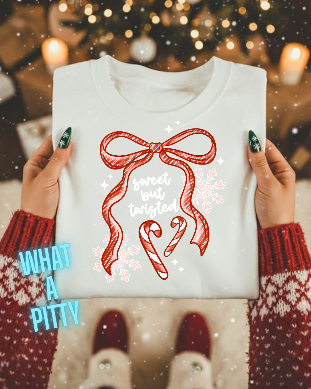 Sweet but Twisted Candy Cane sweatshirt with sleeve designs