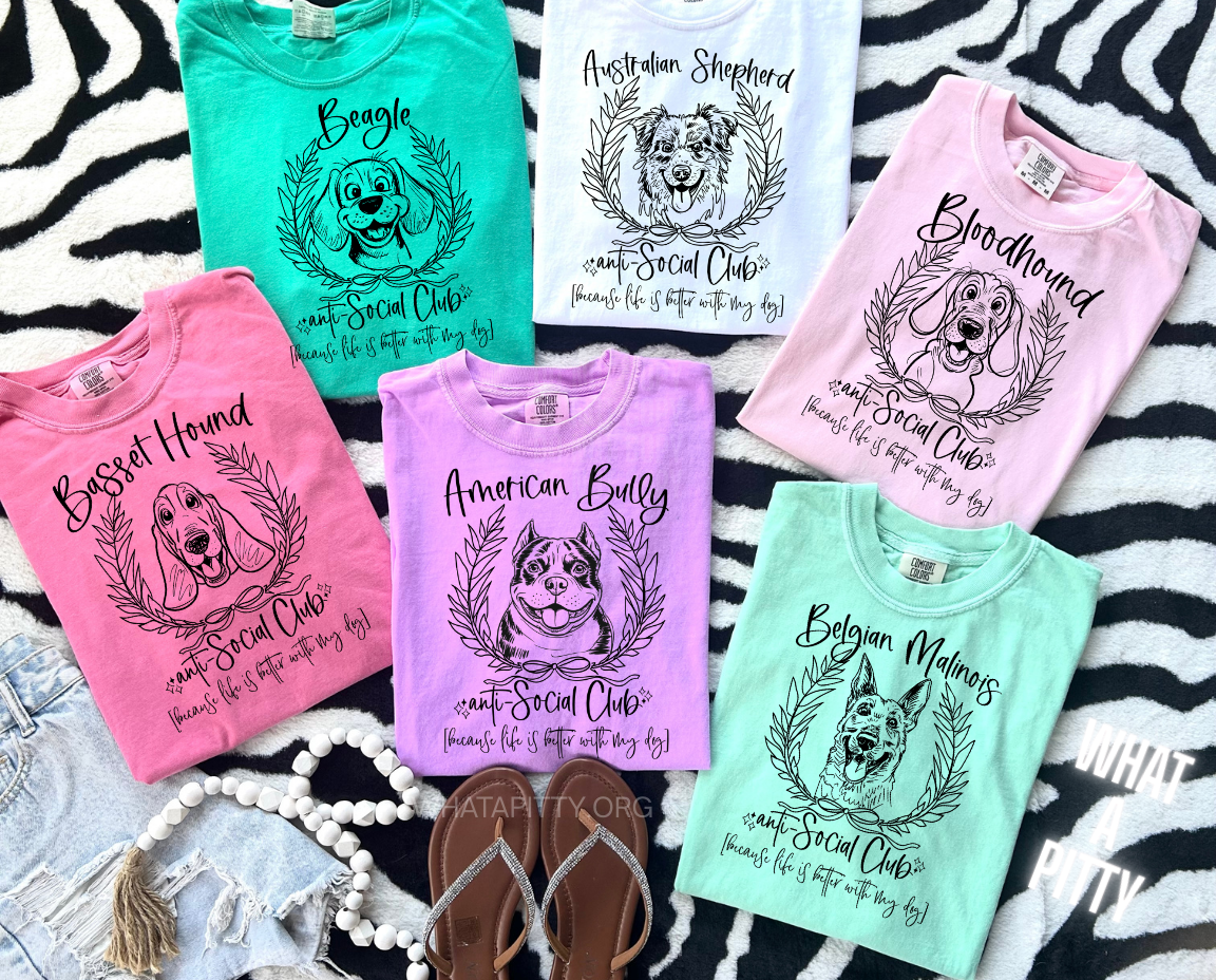 Dog Anti-Social Club tee - Over 40 breeds to choose from!