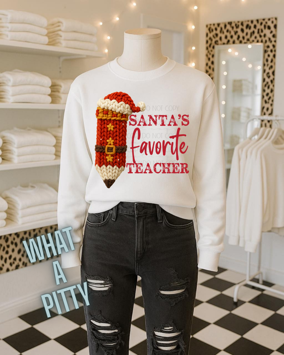 Santa's Favorite Teacher faux yarn tee