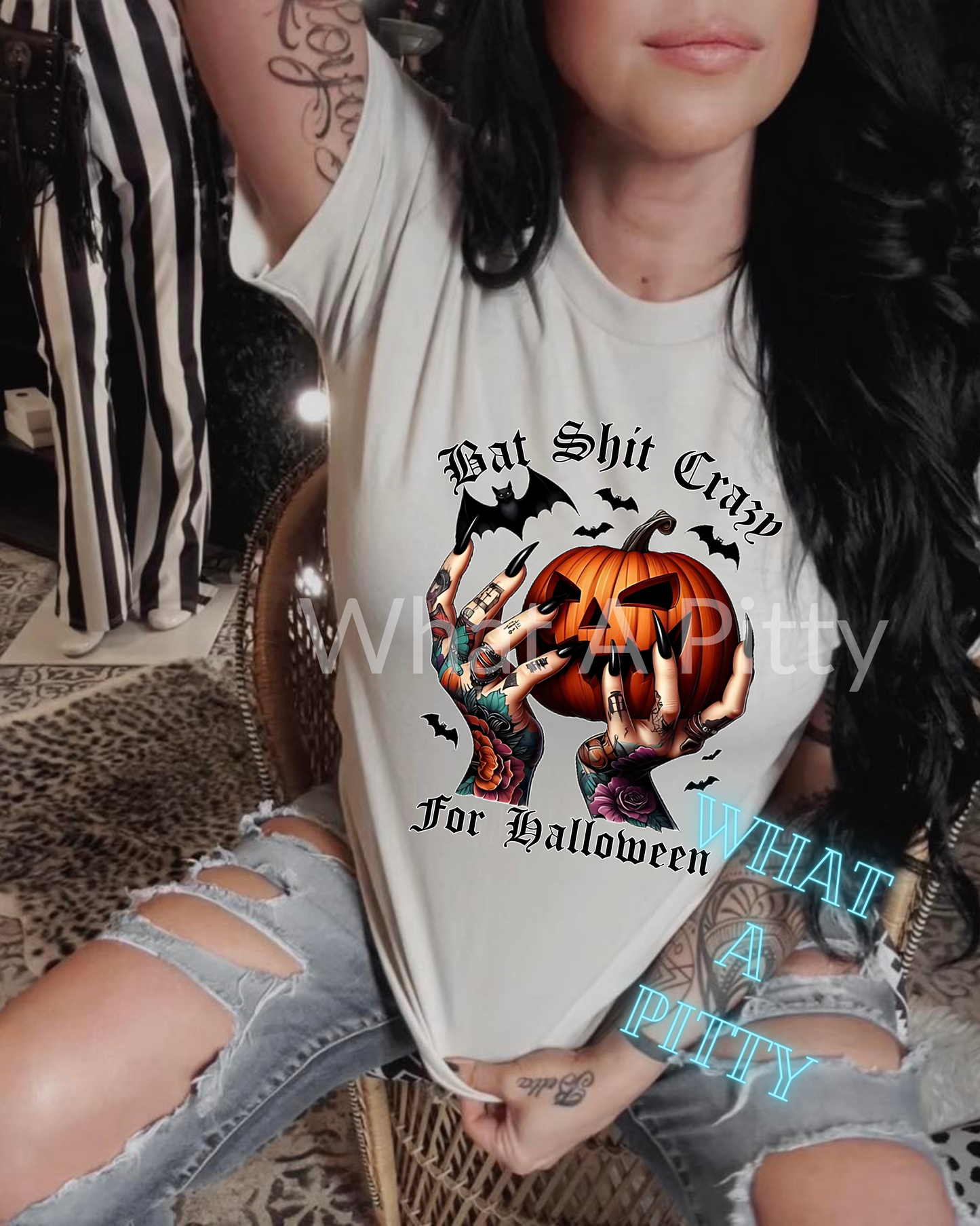 Bat Shit Crazy for Halloween (white outline) tee