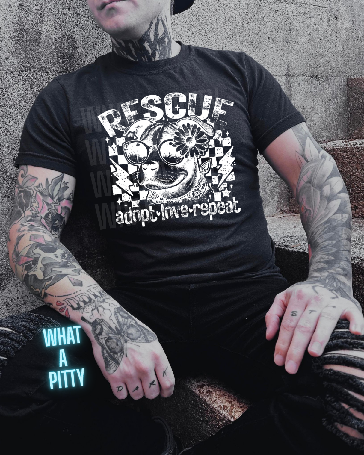 Rescue Adopt Love Repeat tee (White ink)