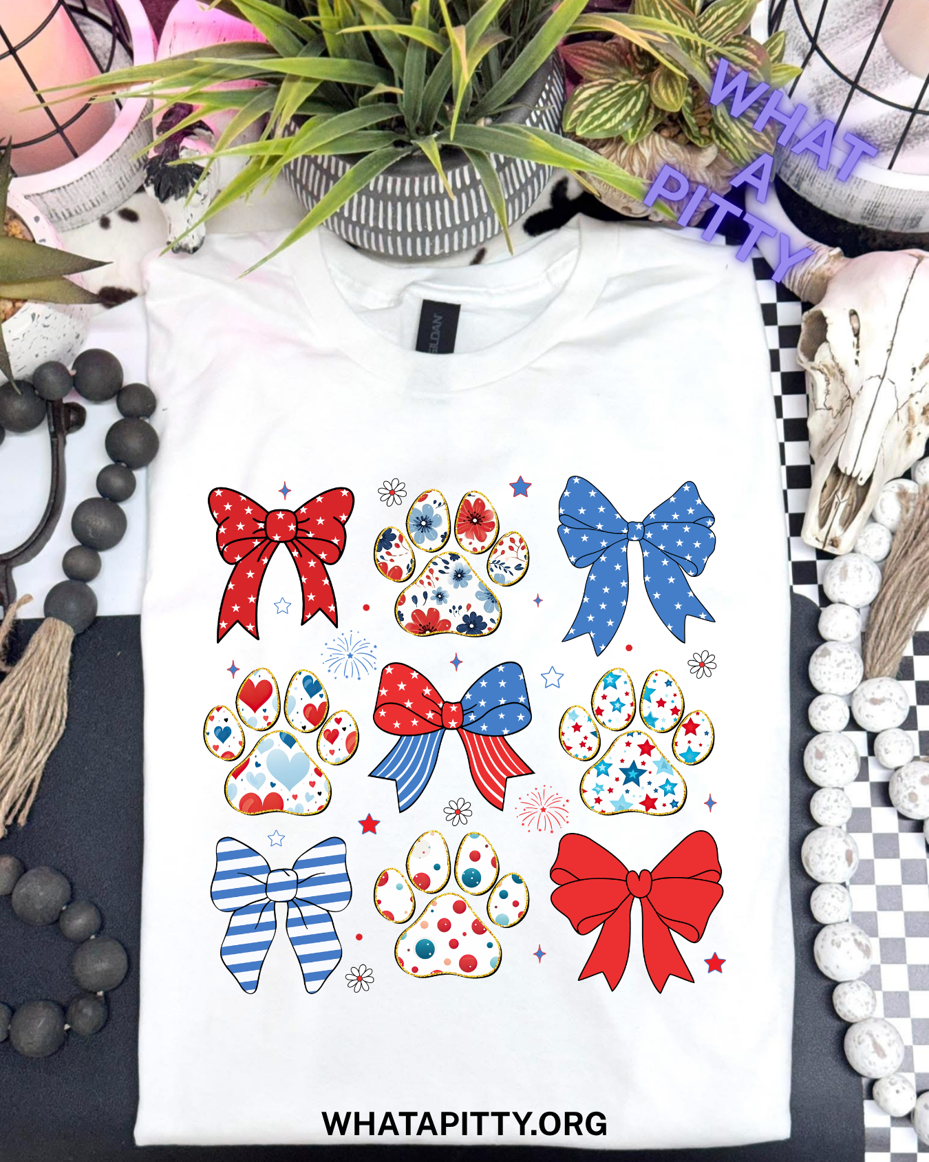 Patriotic Paw Prints & Bows tee