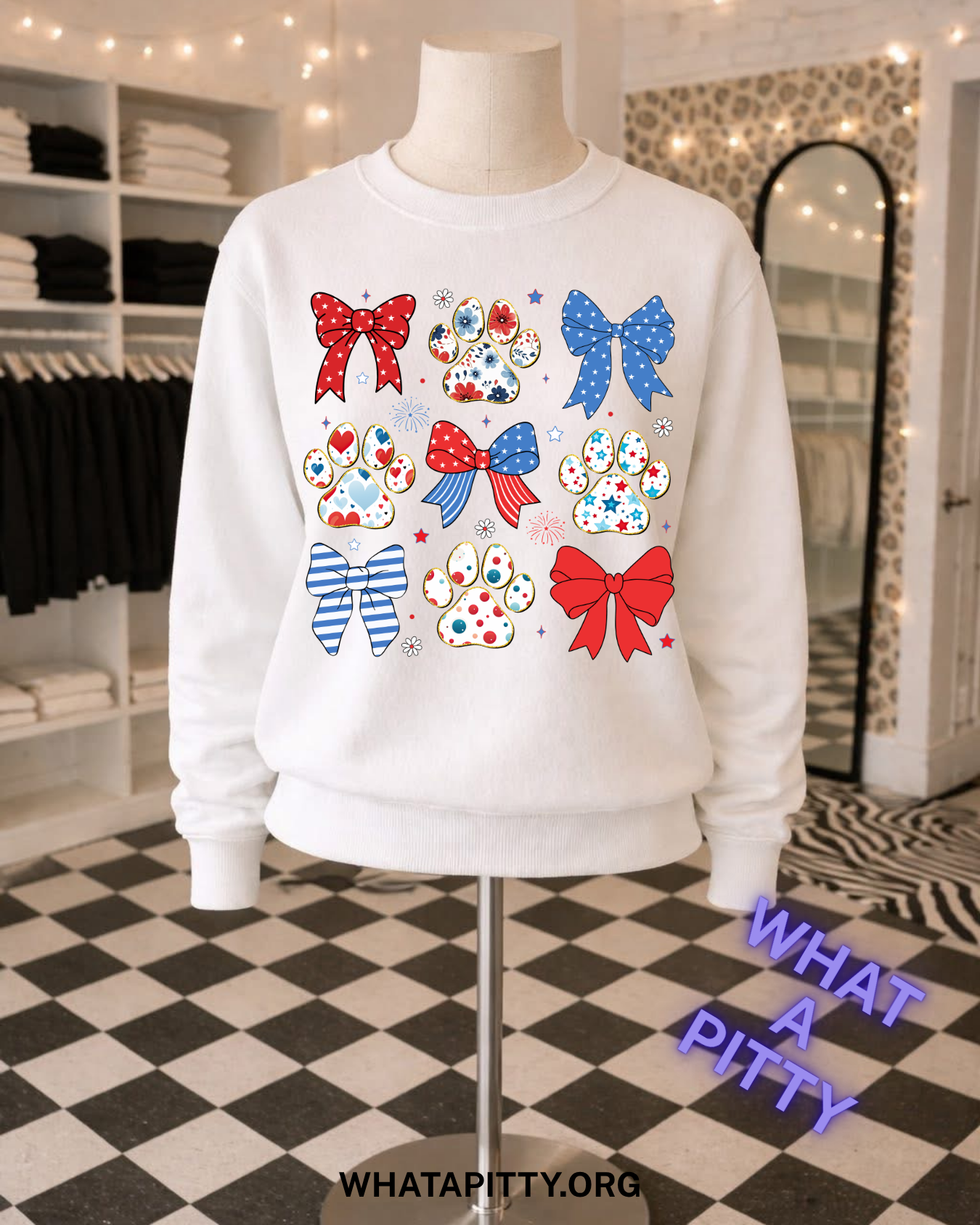 Patriotic Paw Prints & Bows tee