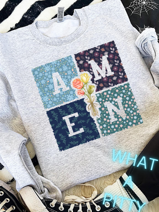 Blue Floral Amen tee