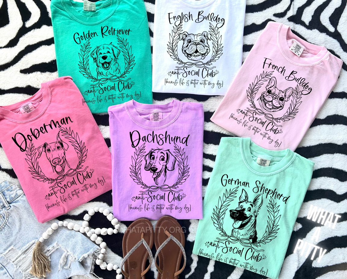 Dog Anti-Social Club tee - Over 40 breeds to choose from!